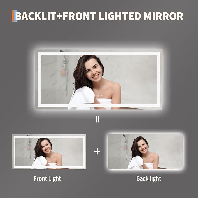 LED Bathroom Mirror 55 x 26 inch, Lighted Bathroom Vanity Mirror