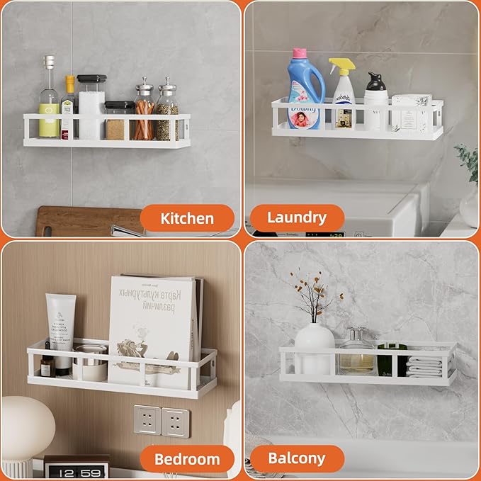 Spice Rack Wall Mounted, 4 Pack Pantry Door Organizer & Hanging Storage Baskets Organizer Wall Mount, Large Capacity Metal Spice Shelf for Kitchen Cabinet, Bathroom, Shower, Home Decor
