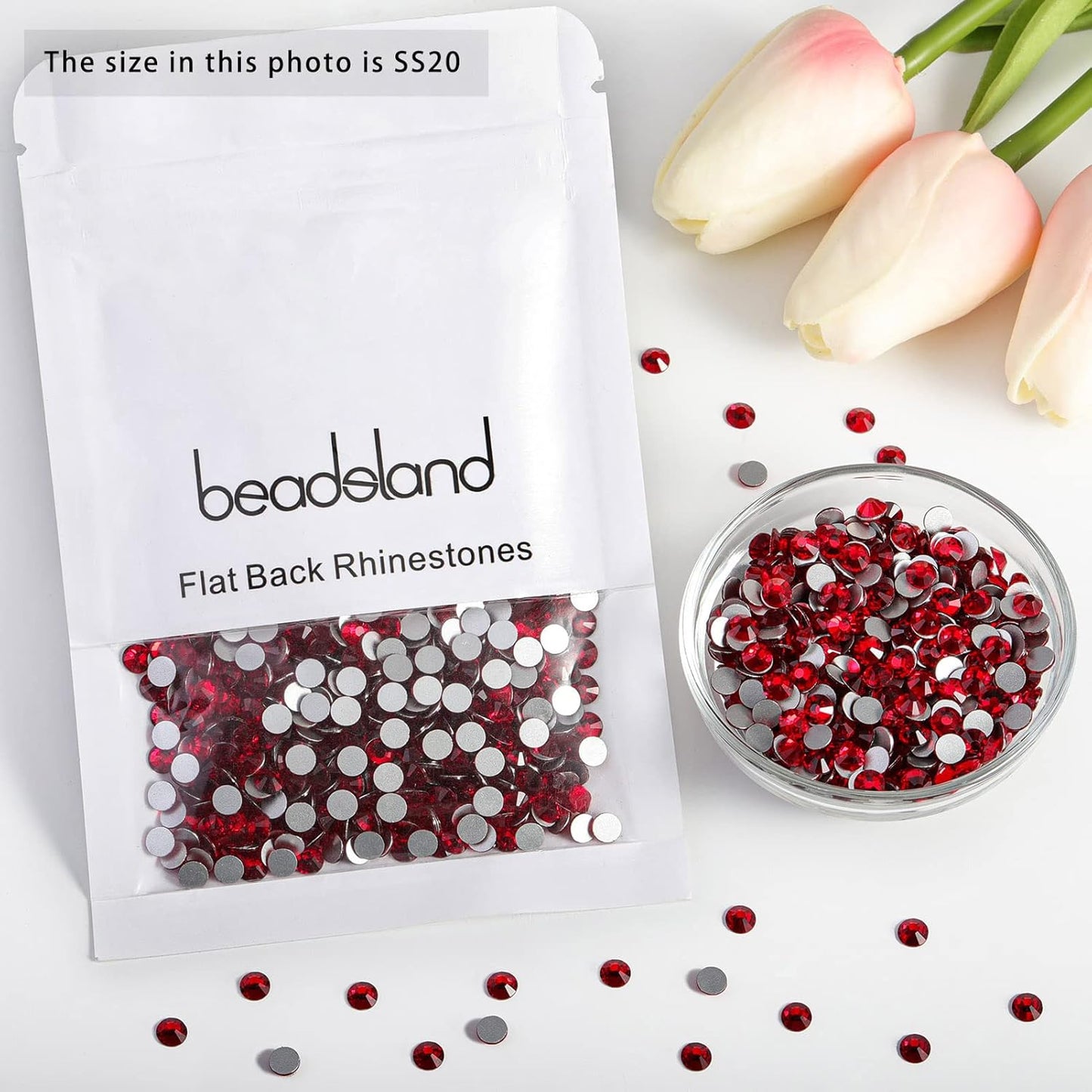 Beadsland 1440 Pieces Flat Back Crystal Rhinestones Round Gems,Siam,SS20,4.6-4.8mm