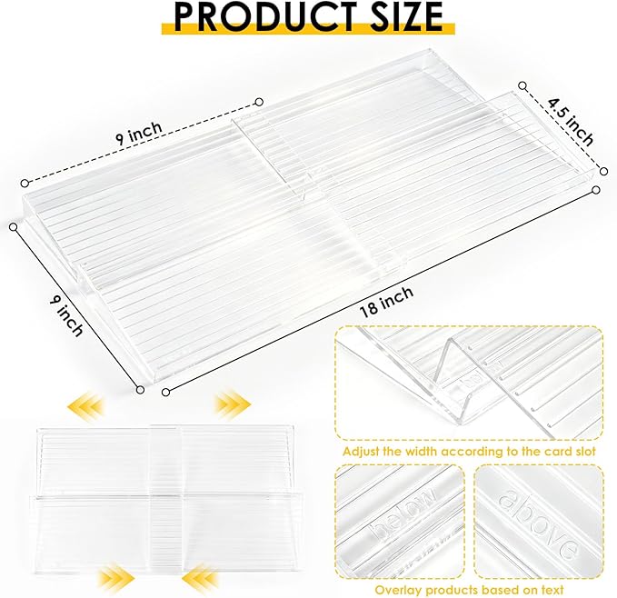 4 Pack Spice Drawer Organizer, Acrylic Spice Rack Expandable From 9" to 18", Clear Seasoning Organizer Tray for Kitchen Holds up to 24 Jars (Jars Not Included)