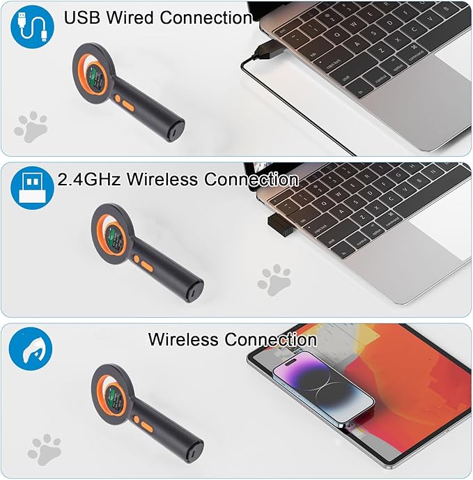 YWBL-WH Pet Chip Reader, EMID FDX B ISO11784 85 Tag Scanner with 2.4G BT USB Connectivity, for Animal Marker Glass Digital Tag Reading
