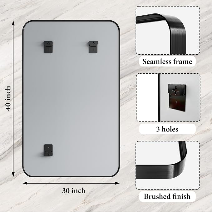 28x32 Inch Black Metal Framed Bathroom Mirror