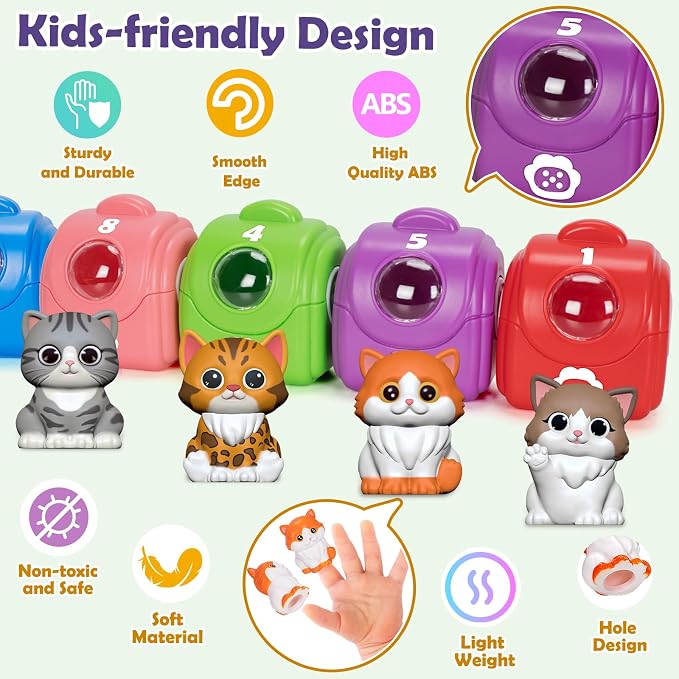 Learning Toys for 1 2 3 Year Old Boys Girls, 20 Pcs Cat Toys for Toddlers 1-3, Kitten Finger Puppet Games, Counting Matching Sorting Motor Educational Playset, Gifts for Baby Toddlers Age 12-18 Months