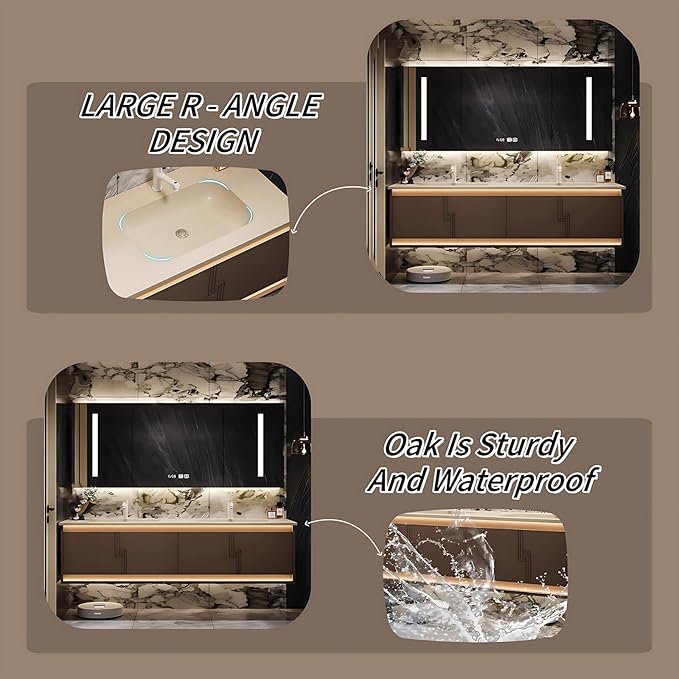 78IN Bathroom Vanity Set with Sink, Smart Defogging Vanity Mirror with 2 Light Strips | with Motion Sensing Light Strips, Bathroom Double Vanities with Sink Includes 2 Drawers (Mirror)