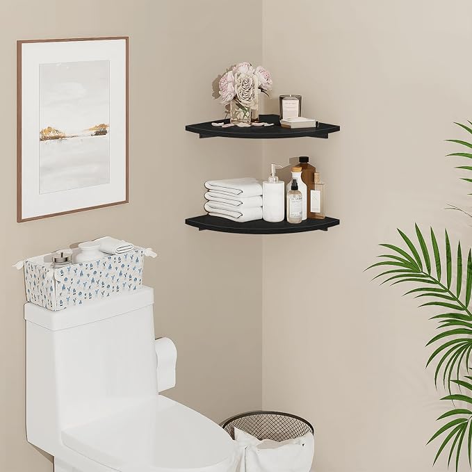 Homode Corner Floating Shelves, 2 Tier Curved Corner Hanging Shelving