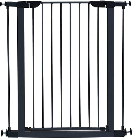 MidWest Homes for Pets 39-Inch High Walk-Thru Pressure Mounted Steel Dog Gate, Expands to 38 Inches Wide, Includes 3-inch Extensions, Textured Graphite