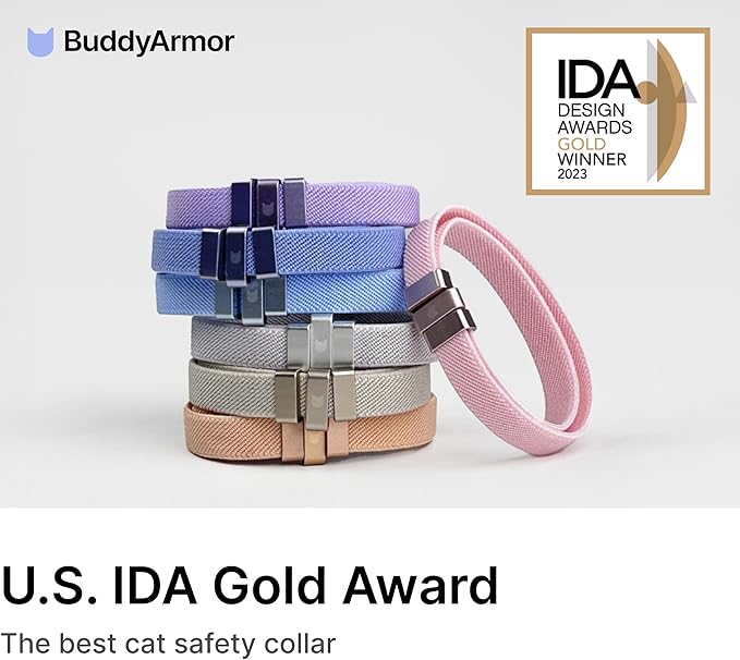 Safety Cat Collar - U.S. IDA Gold Awarding Design, Stretch Elastic Quick Release, Non Breakaway - Light Weight for Kitten, Neck Fit 5.9'-11.8' for All Small Large Cat,S(Armor Blue)