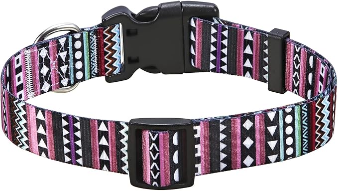Dog Collar with Bohemia Floral Tribal Geometric Patterns - Soft Ethnic Style Collar Adjustable for Small Medium Large Dogs（Bohemian Purple,S）