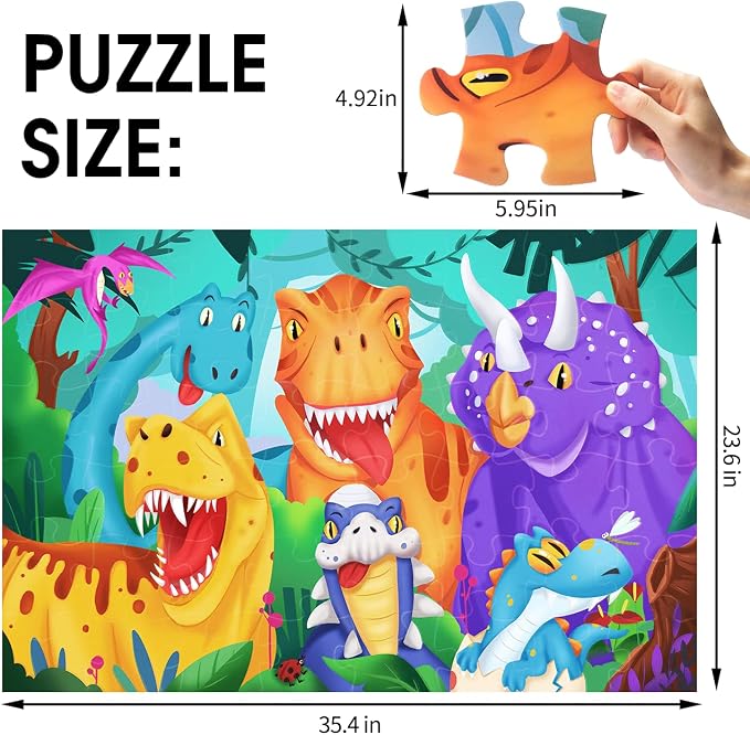 Jumbo Floor Puzzle for Kids,48 Piece Dinosaur Jigsaw Puzzle Ages 3-8 | Large Puzzle,Extra-thick Cardboard,Preschool Learning Toy,35x24 in Completed,Ages 3-8,Birthday Gift for Boys and Girls
