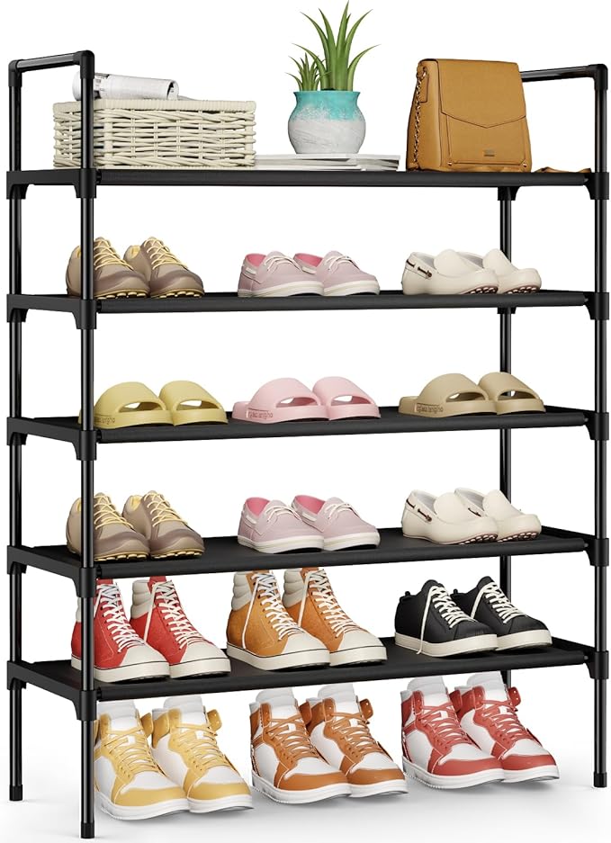 Kitsure Shoe Rack - 5-Tier Shoe Organizer, Shoe Rack for Closet, Entryway, Bedroom, Easy- Assembly Storage Shelf with Side Handles, 27.6" Wide - 5 Tiers, Black