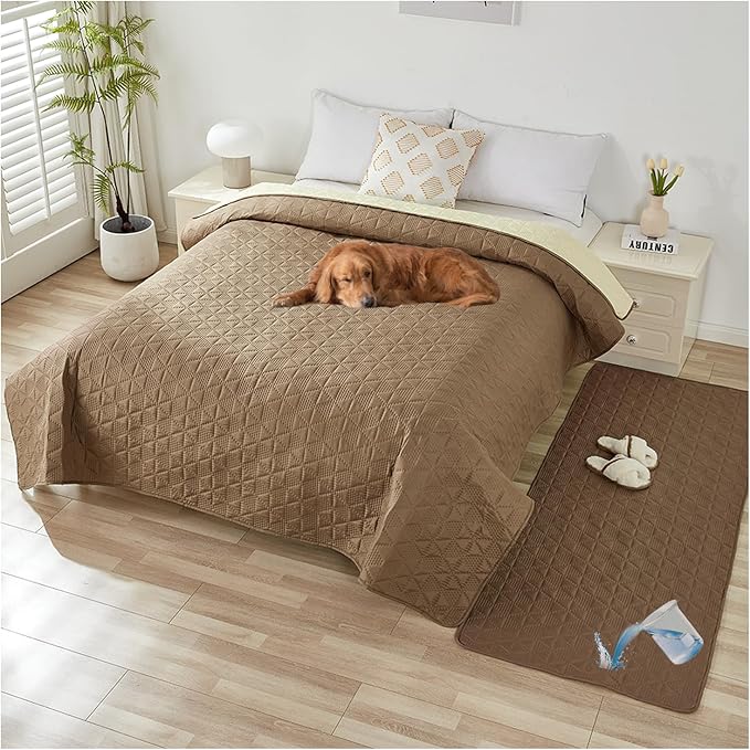 Waterproof Dog Bed Cover Pet Blanket, Soft Pet Couch Covers for Sofa Washable, Bed Couch Sofa Furniture Protector for Puppy Cat Kids (Khaki,100 * 127 CM)