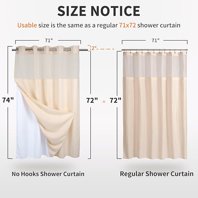 River Dream Heavyweight No Hooks Required Dotted Waffle Weave Shower Curtain with Snap in Liner - 71W x 74H,Hotel Grade,Spa Like Bath Curtain,Pink