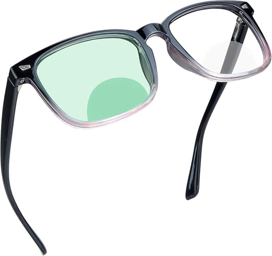YEIN Bifocal Reading Glasses with Blue Light Blocking Lenses, Bifocal Reader for Women and Men, Vintage Square frame with Spring Hinge (+0.00/+2.00 magnification)