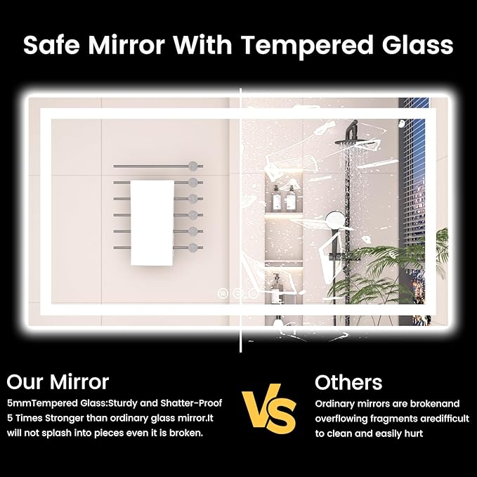30x30 LED Bathroom Mirror with Lights, Anti-Fog, Backlit + Front Lit (CRI>90), Lighted Bathroom Vanity Mirror for Wall, Memory Function, Dimmable, Tempered Glass, Shatter-Proof, ETL Listed
