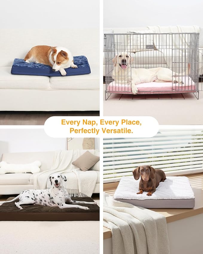 KSIIA Orthopedic Dog Bed, Waterproof, 41 x 27 Inch, Gray, Deluxe Plush, Removable Cover, Durable Zipper, Orthopedic Foam, 3-Inch Thick, For Dogs Up to 80lbs