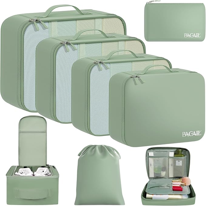 BAGAIL 8 Set Packing Cubes Luggage Packing Organizers for Travel Accessories-Matcha Green