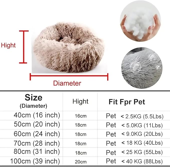 Calming Dog Bed for Small Dogs, Calming Donut Cuddler Pet Bed Anti Anxiety Round Dog Bed Fluffy Plush Faux Fur Cat Bed,Colorful Pink,27.5IN
