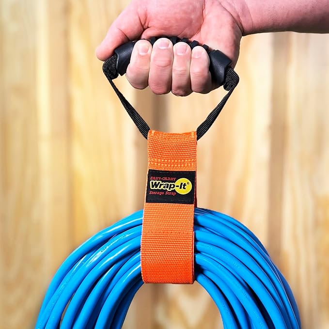 Easy-Carry Wrap-It Storage Straps - 17” (2-Pack) Blaze Orange – Heavy-Duty Hook and Loop Cord Carrying Strap, Hanger, and Organizer with Handle for Pool Hoses, Garden Hoses, Cords, Cables and More
