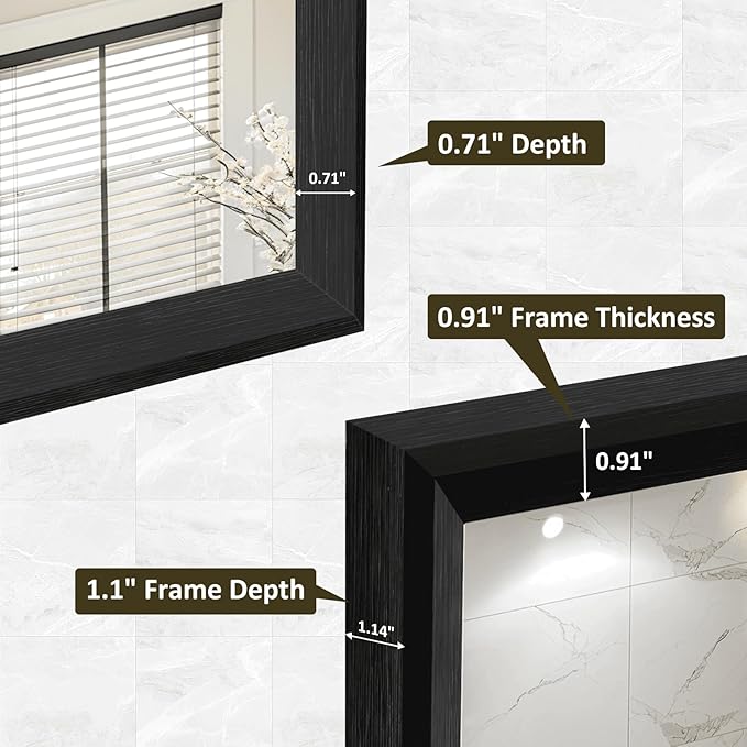 WEER 24X36 Inch Black Bathroom Mirror, Matte Black Framed Mirror, Rectangular Wall Mirror, Vanity Mirror for Bathroom, Anti-Rust, Tempered Glass, Hangs Horizontally or Vertically
