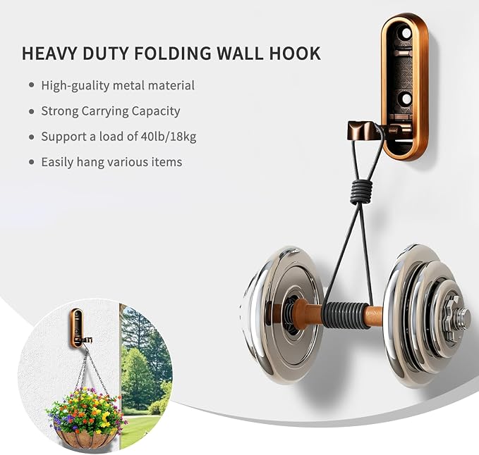 2PCS Foldable Wall Hooks, Flip Down Design