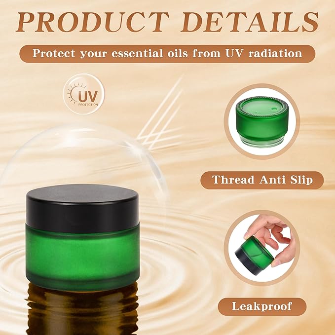 1 oz Glass Jars with Lids, Empty Cosmetic Jars, Airtight Containers with Inner Seal for Creams, Balms, Ointments, DIY Crafts, Salves (48 Pack, Green Frosted)