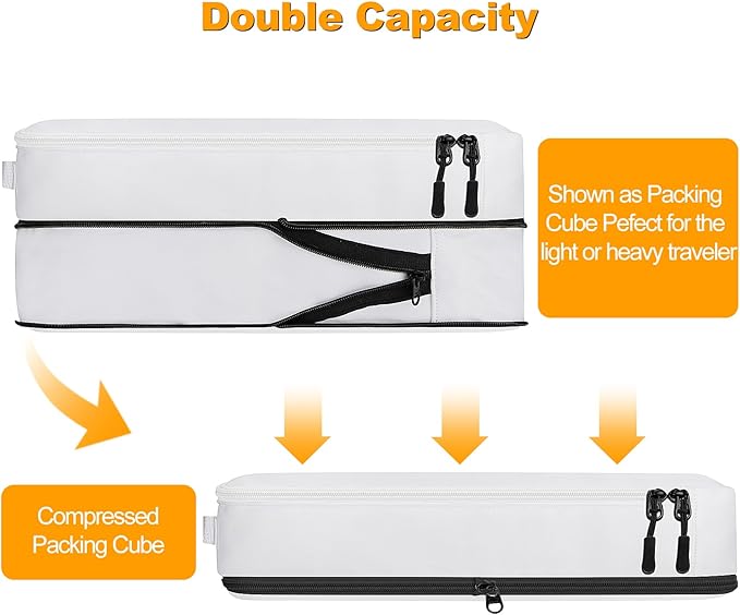 8 Set Compression Packing Cubes for Travel, Waterproof Luggage Organizers, Suitcase Organizer Set for Carry-On & Checked Baggage, Travel Accessories for Men & Women