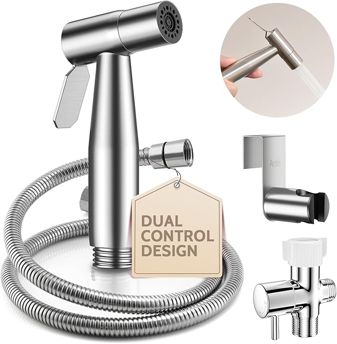 Arofa Hands-Free Handheld Bidet Sprayer for Toilet, Dual Control Mode Spray Handheld Bidet with Adjustable Water Flow, Bidet Toilet Sprayer with Bidet Hose for Feminine Wash