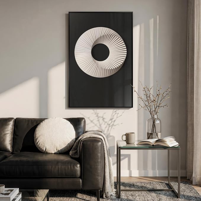 Framed Modern Black and White Abstract Wall Art, Large Contemporary Elegant