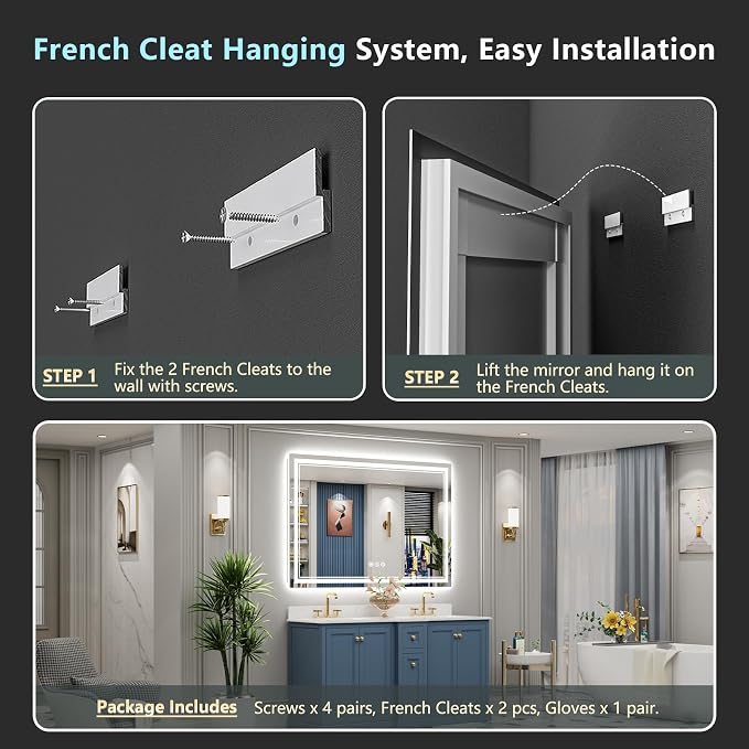 60x36 LED Bathroom Mirror with Lights, Backlit and Front Lit Anti-Fog Lighted