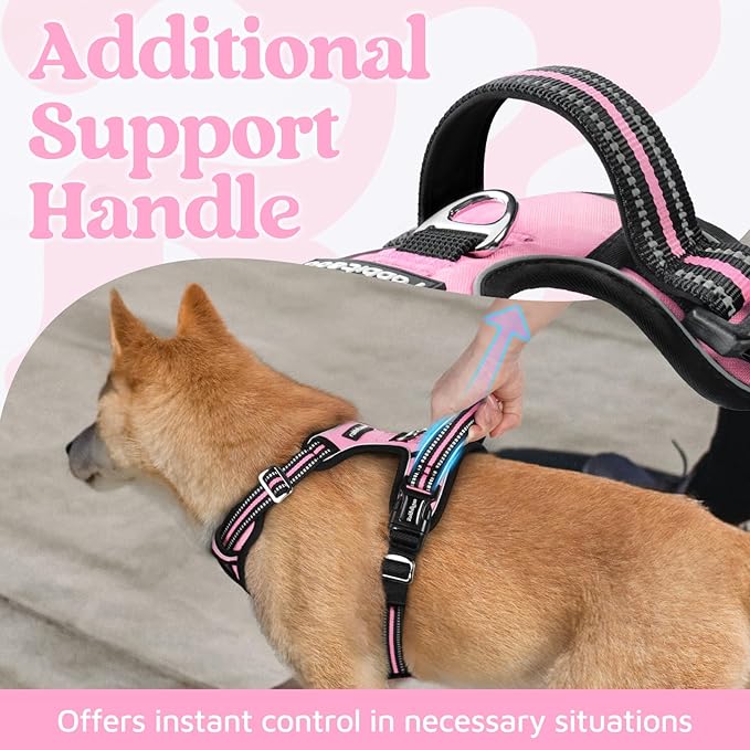 rabbitgoo Dog Harness for Large Dogs, No Pull Pet Vest with 3 Buckles, Adjustable Soft Padded Pet Harness with Easy Control Handle and Reflective Strips, Light Pink, XL