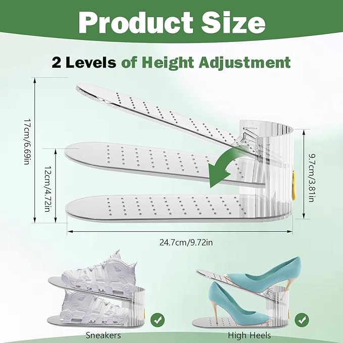 Shoe Slot Organizer,Adjustable Shoe Stacker for a Pair of Shoes,Shoe Holder Space Saver,Double Deck Shoe Riser Shoe Rack,Shoe Organizer for Closet (Clear, 10 Pack)