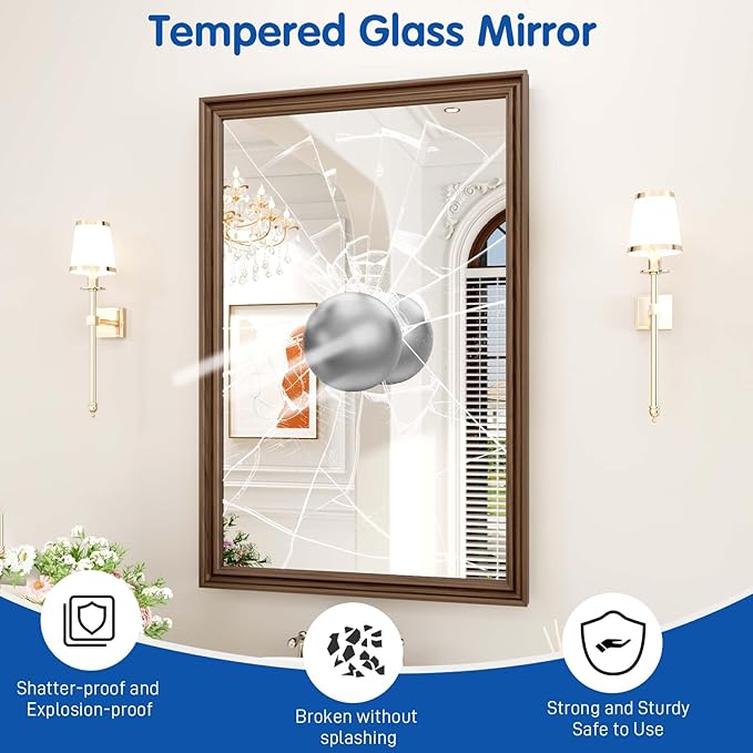 WEER Retro Copper Bathroom Mirror, 24x36 Inch Bronze Oil Rubbed Framed Mirror, Rectangle Classic Vintage Framed Wall Mirror, Farmhouse Vanity Mirror, Tempered Glass, Vertically or Horizontally