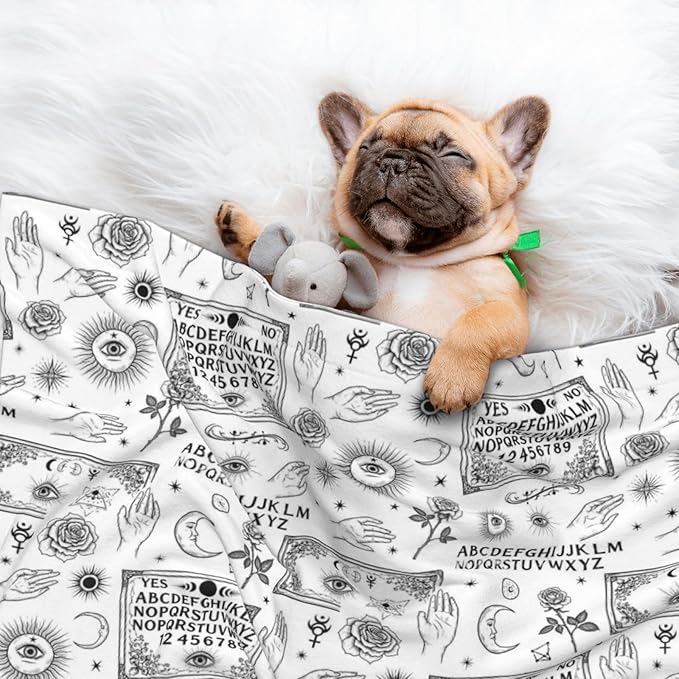 Reversible Plush Dot Pet Blanket for Dogs and Cats, Spirit Board with Skull Occultism Set, Ultra Soft Two Sided Design with Warm Fuzzy Side and Smooth Side for Comfort