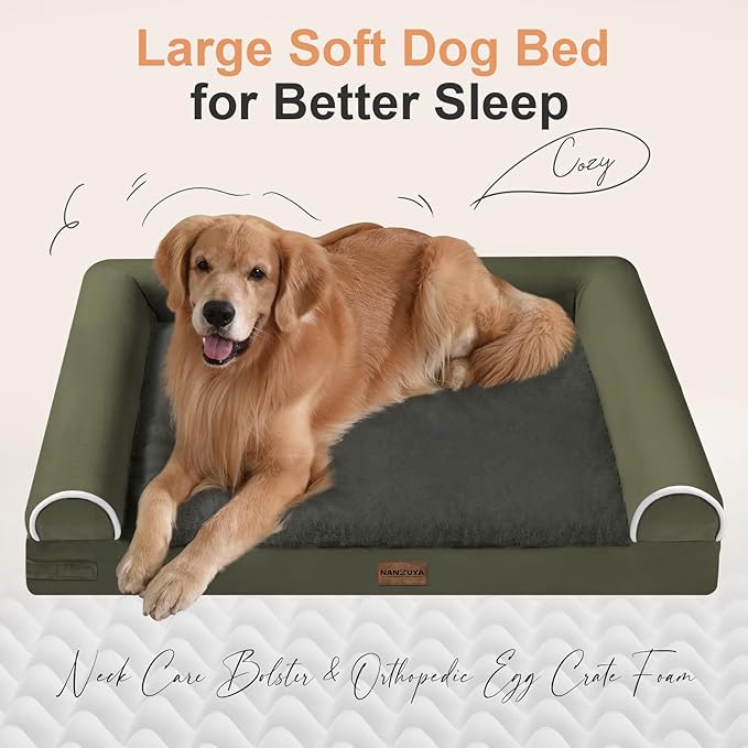Medium Dog Bed Orthopedic Washable: Beds Bolster Medium Sized Dogs Bed Egg Crate Foam Couch Sofa Waterproof with Removable Cover - Dark Green