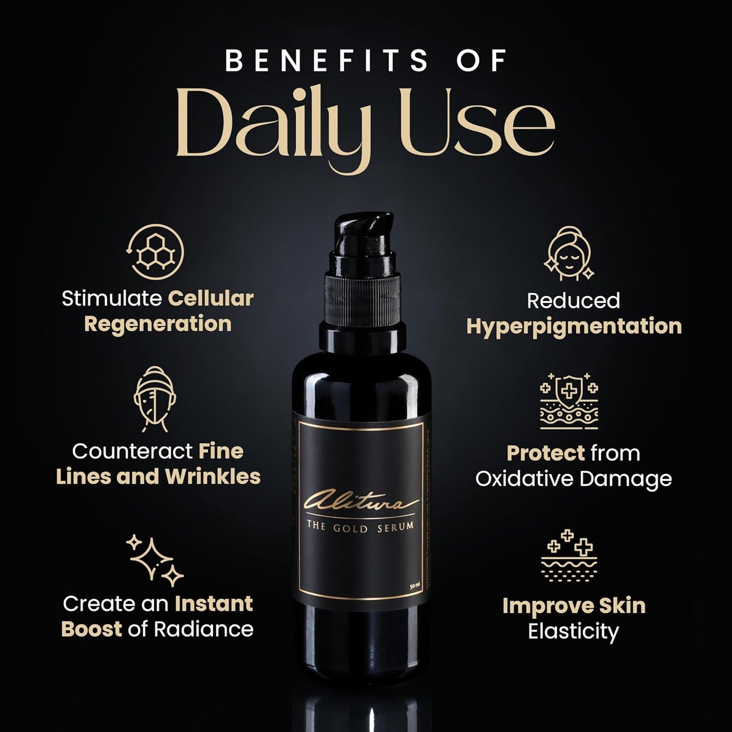 Alitura Anti-Aging Peptide & Collagen Gold Serum for Face – with Vitamin A, CoQ10 & Astaxanthin – Korean-Inspired Hydrating Serum for Wrinkles, Radiance & Firmness – 50ml