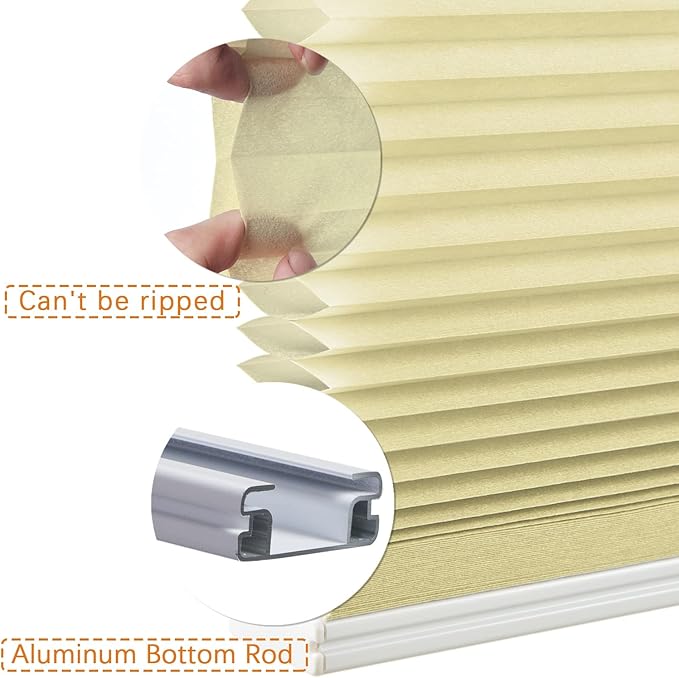 Persilux Light Filtering Cellular Shades Cordless Honeycomb Window Shades Bottom Up Dirt Proof Privacy Window Blinds for Windows, Bedroom and Living Room, Beige, 24" W x 48" H
