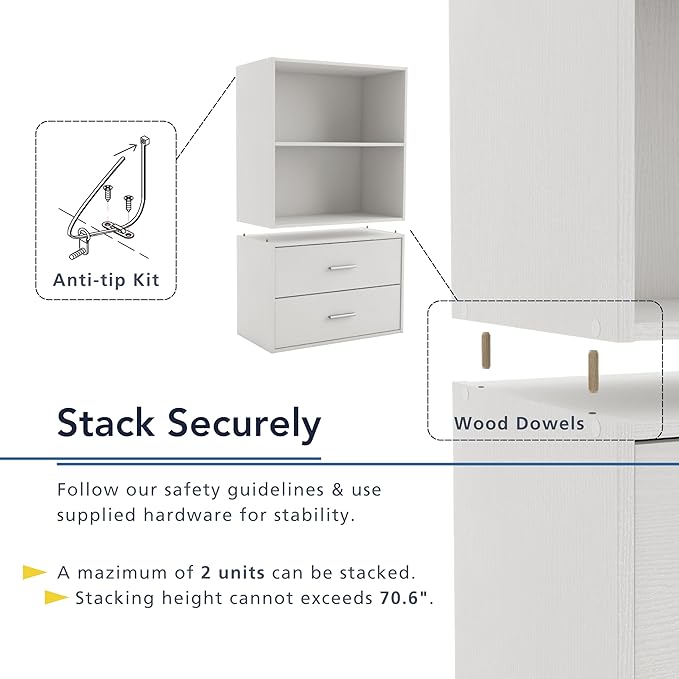 Homes: Inside + Out Apexa 3-Tier Cube Storage Organizer Shelves, Stackable Wood Bookcase Fits Cubby Bins for Organization, Dorm Teen Room Decor & Home Office, Taupe Grey