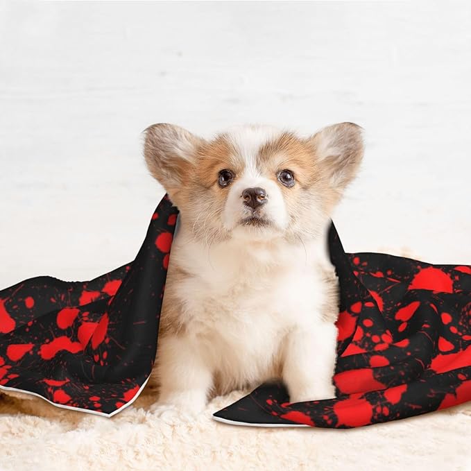 Reversible Dog Blanket for Beds Couches, Classic Horror Blood Splatter Black, Double Sided Cat Blanket with Textured Dot Feel and Smooth Feel for Seasonal Comfort All Year