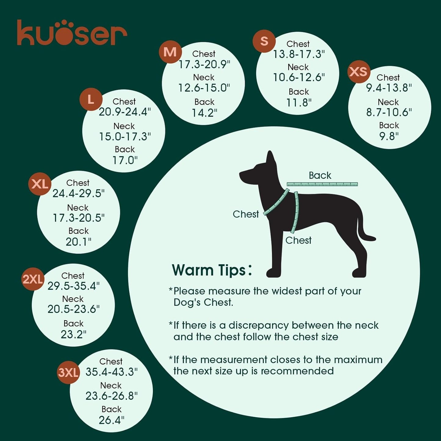 Kuoser Warm Dog Coat, Waterproof Dog Coats for X-Small Dogs, Adjustable Durable Doggie Winter Jacket Reversible Cozy Puppy Cold Weather Apparel from Small to Large Breed, Blue XS