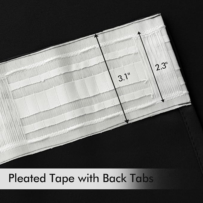 MIULEE Black Back Tab Blackout Curtains 72 Inches Long 2 Panels Set