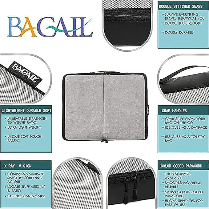 BAGAIL 6 Set Packing Cubes,Travel Luggage Packing Organizers
