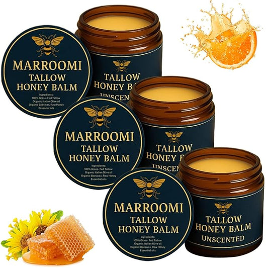 Marroomi Tallow Honey Balm, Advanced Beef Tallow for Skin, Marroomi Organic Grass-Fed Beef Tallow Balm With Raw Honey, Natural Soothing Moisturizing Anti-Aging, Suitable for All Skin Types (3 Bottle)