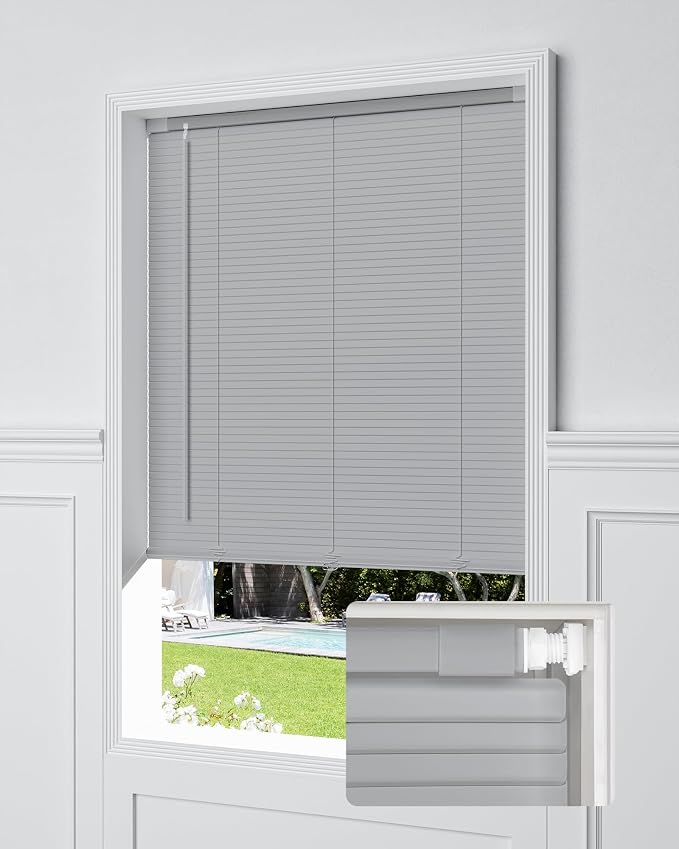 UNISHADES No Drill Blinds for Windows 1" Vinyl L-Shaped Slats Cordless Mini