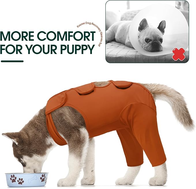Kuoser Recovery Suit for Back Legs, Thigh Wound Protective Sleeve, Recovery Sleeve for Female Male Dogs, Onesie After Surgery, Pet Surgical Suit for Spay Neuter, Brown XXL