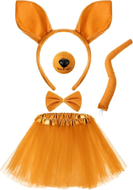 Zhanmai Mardi Gras Costume Kangaroo Costume Set Party Accessories Cosplay Outfit Kit Animal Tutu Skirt Ears Headband Bowtie Tail Nose (Dark Yellow)