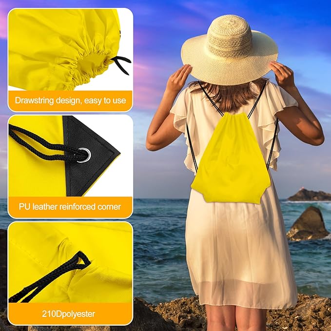 KUUQA 12 Pcs Drawstring Backpack Bags Bulk Yellow Drawstring Bag Foldable Gym Bag Sports Cinch Sack String Backpack Storage Bags for Women Men Shopping Gym Travel Sports