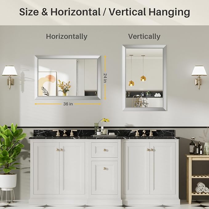 24x36 Inch Brushed Silver Bathroom Mirror