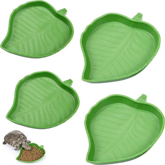 Boao 2 Pieces Leaf Reptile Food Water Bowl Plate Turtle Feeding Dishes for Tortoise Corn Snake Crawl Pet Bearded Dragon, Lizards, Gecko Drinking and Eating, 2 Sizes(Null)