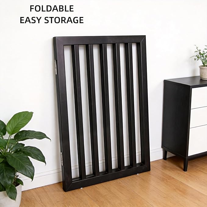 ZJSF Freestanding Indoor Dog Gate for House Foldable Wood Puppy Gate for Doorways Pet Gate for Stairs Extra Wide Pet Fence, Black, 24" Height 3 Panels