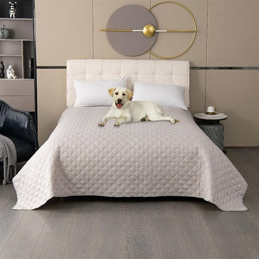 GIBZ Waterproof Dog Bed Cover Anti Slip Pet Furniture Protector Blanket Washable Thick Quilted Mat, White, 259x208cm